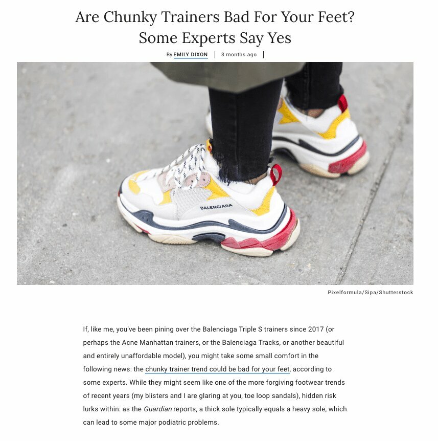 Lifestyle Site Asks Dr. Cunha About Chunky Trainers