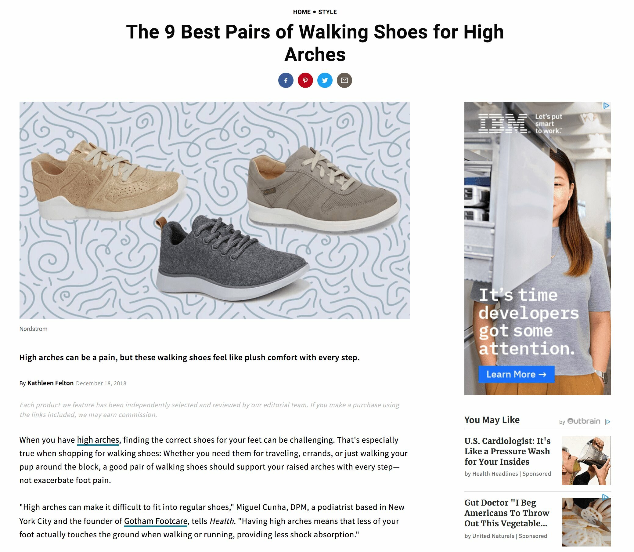 Health Magazine Spoke with Dr. Cunha About Best Shoes for High Arches