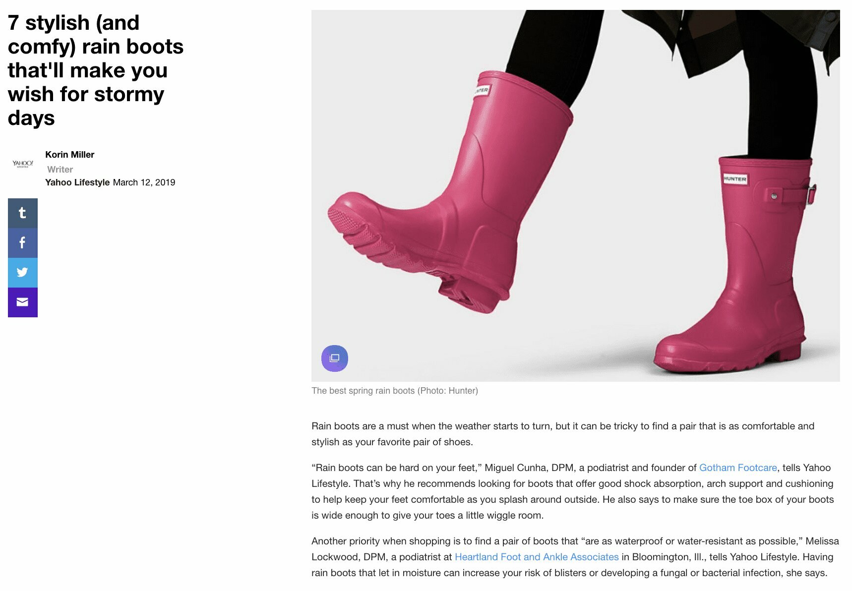 Dr. Cunha Tells Yahoo! Finance How To Find The Best Rain Boots