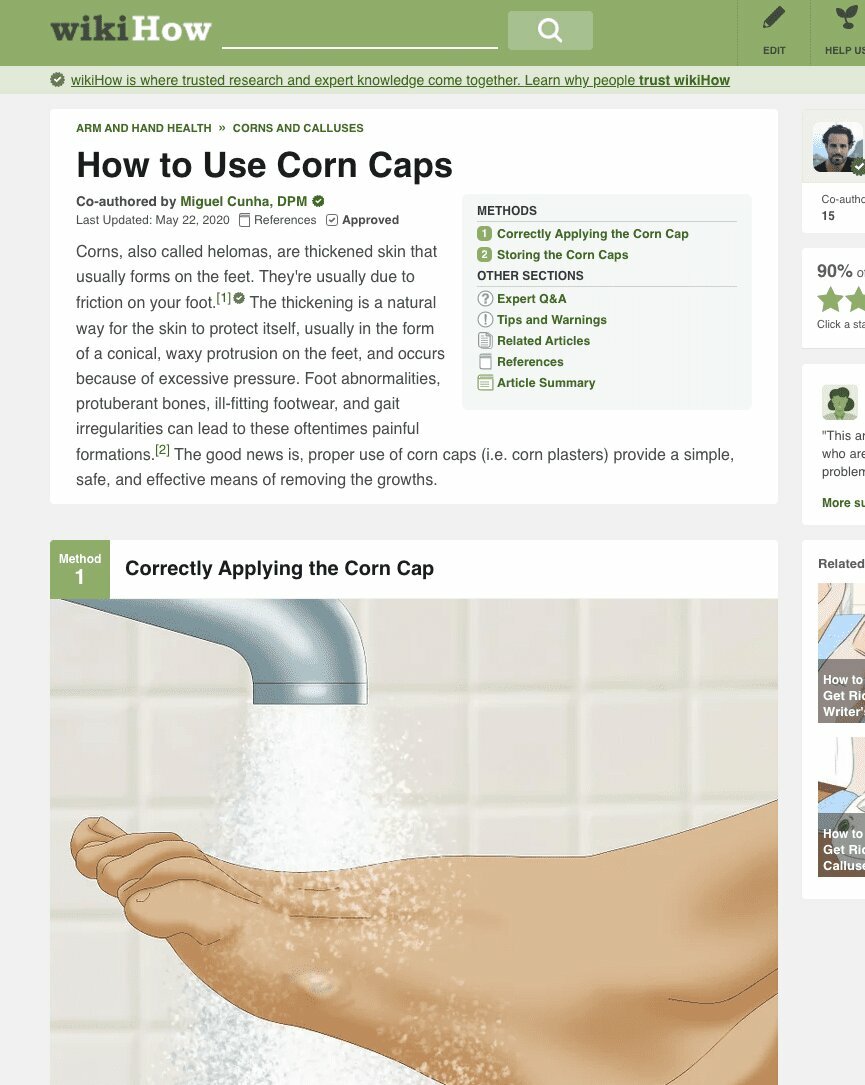 Dr. Cunha Wrote Article For wikiHow On How To Use Corn Caps
